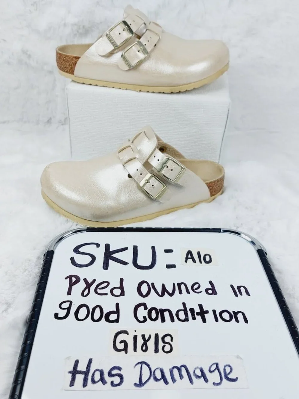 Birkenstock Cream Metallic Two-Strap Clog Sandal for Kids